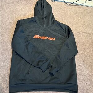Snap-on Black Hoodie with Red Logo
